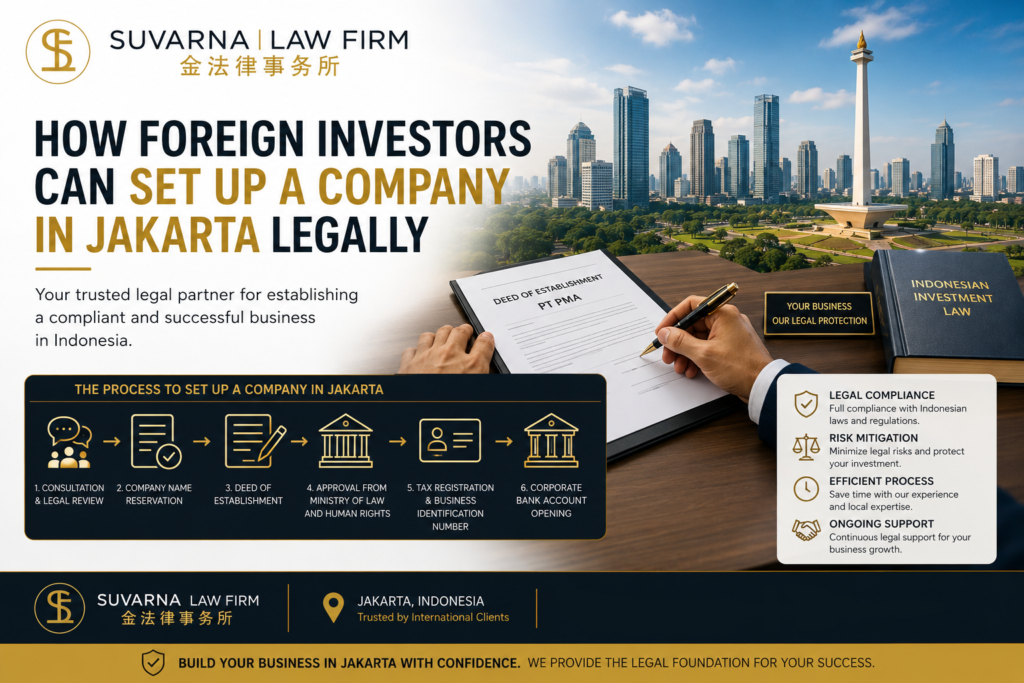 Foreign investors setting up a company in Jakarta legally with Suvarna Law Firm legal services