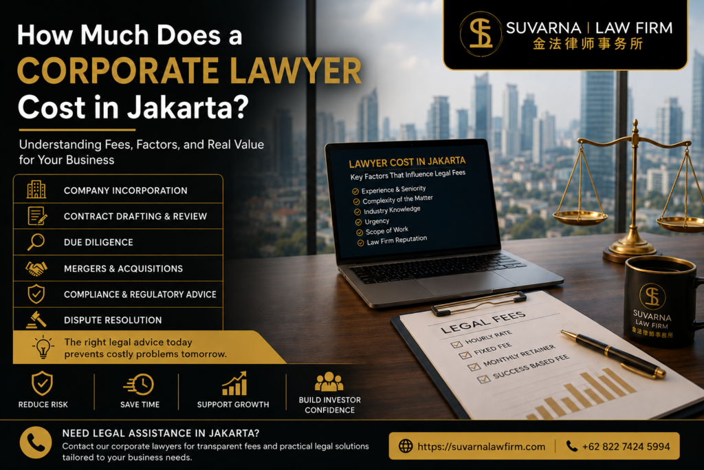 Lawyer Cost in Jakarta for corporate legal services, business contracts, company incorporation, and legal compliance support