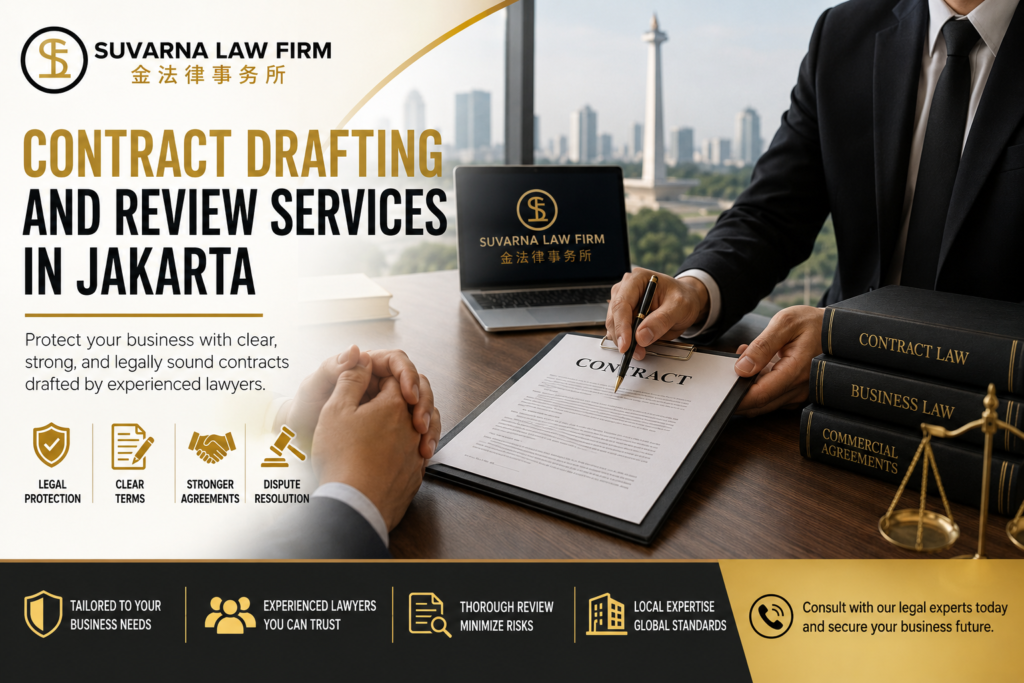 Professional Contract Drafting and Review Services in Jakarta by Suvarna Law Firm helping businesses prepare, review, and negotiate legally compliant commercial contracts.
