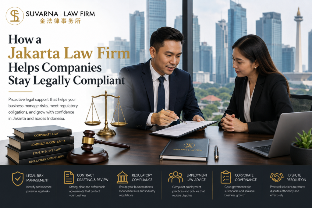 Professional legal consultation at a Jakarta Law Firm helping companies stay legally compliant through corporate governance, contract drafting, regulatory compliance, and business legal advisory in Jakarta.